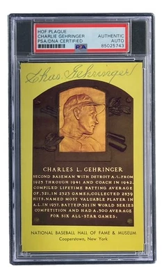 Charlie Gehringer Signed 4x6 Detroit Tigers HOF Plaque Card PSA/DNA 85025743 - Image 1 of 4