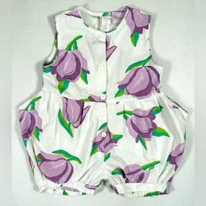 VINTAGE Toddler Girl Floral Bubble Romper 3T Purple Tulip Button Front Heirloom - Picture 1 of 10
