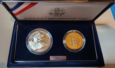 World War II 50th Anniversary Commemorative Coins.  Set of 2.  Proof Set OGP/COA - Image 1 of 4