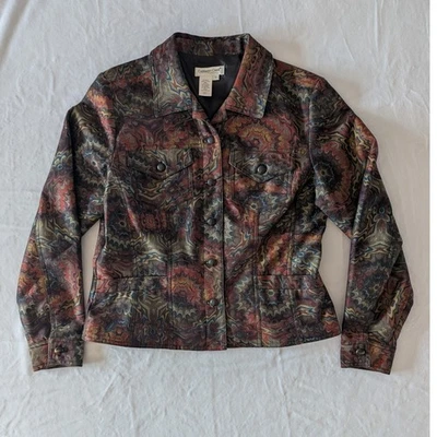 Chaqueta para mujer Coldwater Creek multicolor con estampado de cachemira con botones talla S Foto 1 de 4