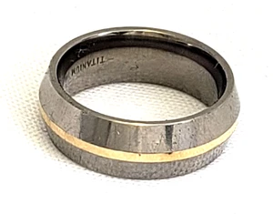 Titanium & 14K Gold Wedding Band Ring Size 7 1/2 Width 1/4" (7 mm) - Picture 1 of 3