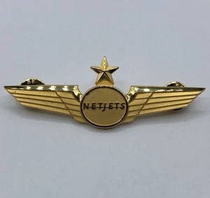 Net Jets Netjets Airline Gold Tone Flight Wings Pin Badge Johnson's Dayton Ohio - Picture 1 of 6