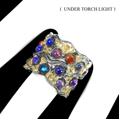 Anillo de plata de ley 925 redondo ópalo negro 2,4 quilates zafiro hecho a mano joyería talla 7 Foto 1 de 4