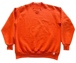 VTG Russell Athletics Blank Sweatshirt Orange Mens XL Pullover Crew Neck - Picture 1 of 7