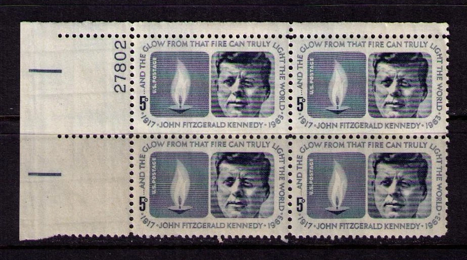 US USA Sc# 1246 MNH FVF PLATE # BLOCK President John F Kennedy Eternal Flame - Image 1 of 1