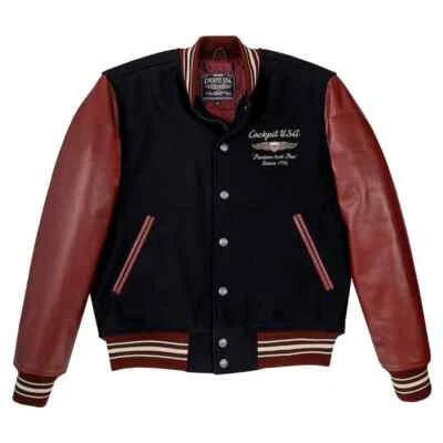 Cockpit USA Leather Varsity Jacket Red Sleeves Wool New - Image 1 of 4
