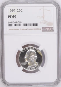 :1959-P S25C WASHINGTON-QUARTER NGC PF-69 (SEMI-CAMEO) LOW-POP R3 HIGHEST-GRADES - Picture 1 of 2