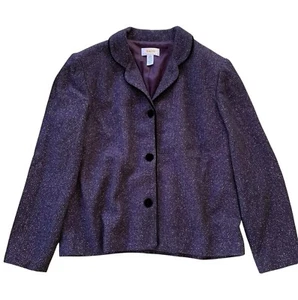 Talbots Herringbone Velvet Trim Buttoned Jacket Purple Black Size Petite 10 - Picture 1 of 6