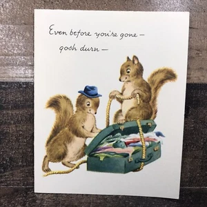 Vintage Miss You Greeting Card Anthropomorphic Squirrels 1940’s *Unused* USA - Picture 1 of 9