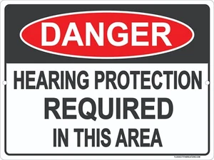 Se requiere protección auditiva contra peligro en esta área letrero metálico 9x12 hecho en EE. UU. - Imagen 1 de 3