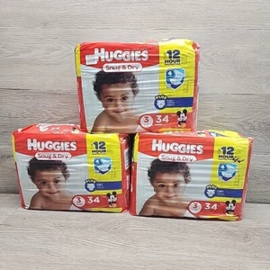 3x Vintage Huggies Snug & Dry Mickey Minnie Size 3 Diaper 34 Count Discontinued - Picture 1 of 6