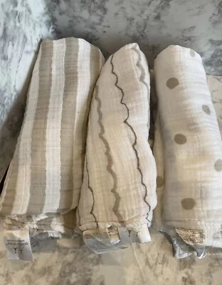 Bebé Infante Envoltura Mantas Muselina Algodón Adén + Anais Lote 3 Blanco Unisex Foto 1 de 4