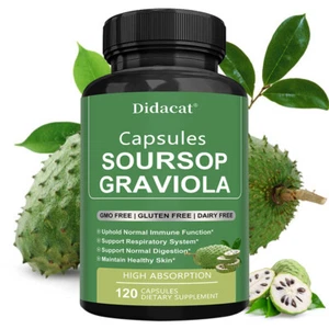 Soursop Graviola Supporto Immunitario Antiossidante 1950 Mg 30/60/120capsule - Foto 1 di 14