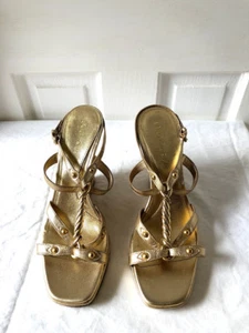 Boutique 9 Nine West Women's Gold Open Toe Slingback Wedges Sandals Size 8 - Picture 1 of 6