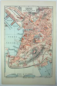 Trieste, Italia - Mappa originale della città del 1908 di Meyers. Trieste. Antico - Foto 1 di 2