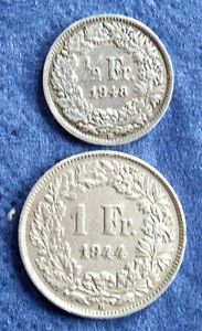 Szwajcaria; 1/2- + 1- frank.- KM: 1944 + 1948; Ag: 7,50 g (0.835); Stojący. Helvetia - Zdjęcie 1 z 2
