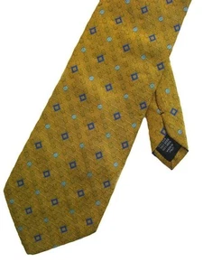 Affresco Men's Silk Neck Tie Made In Italy Mini Squares Gold 4" x 60" - Picture 1 of 2