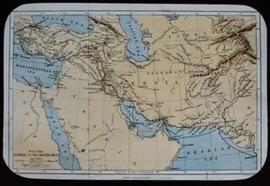 ANTIQUE Magic Lantern Slide MAP OF ROUTES BOMBAY TO THE BOSPORUS C1890 DRAWING - Picture 1 of 2