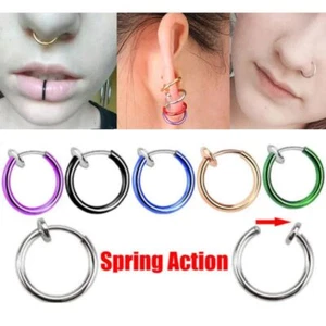 Stealth Clip On Earrings - Fake Spring Hoop Ring Earring Unisex Fashion Jewelry - Picture 1 of 21