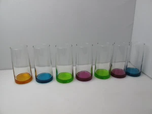 DRINKING GLASSES TUMBLERS WITH COLOR ON THE BOTTOM SET OF 7, 6"H - Picture 1 of 9