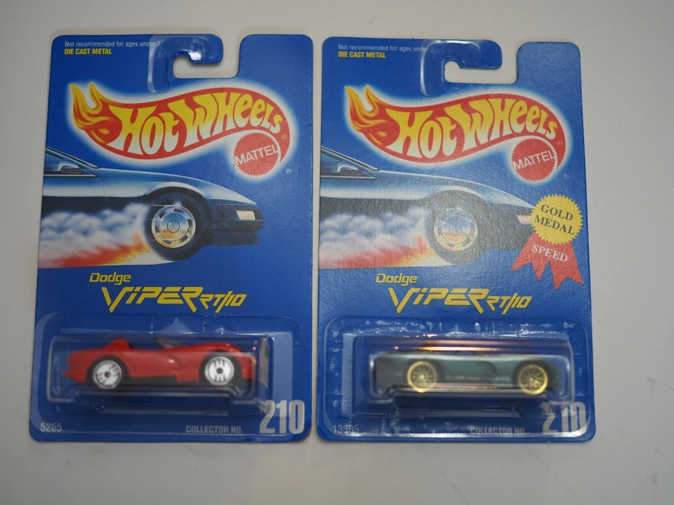 1992 Hot Wheels Dodge Viper Rt/10 #210 Red 1991 Blue Card Gold Medal Speed