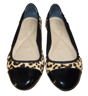 ALFANI Animal Print Fur & Black Patent Leather Slip on Ballet Flats Shoes 7.5W - Изображение 1 из 4