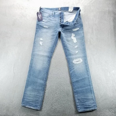 PRPS Jeans Mens 33x34 Blue Demon Slim Straight Button Fly Mid Rise Distressed - Image 1 of 4