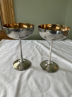 2 件套 W&S Blakinton 银盘金色洗涤香槟情侣 1968 年刻字 — 第 1/4 张图片