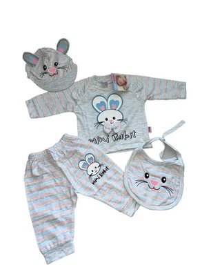 🍼 Conjuntos de atuendo para bebé (4 piezas) - Mini conejo | Ropa para recién nacido Foto 1 de 4