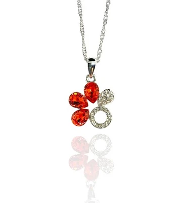 Fire Orange Flower Swarovski Elements Crystal Necklace 18K White Gold Plated - Image 1 of 4