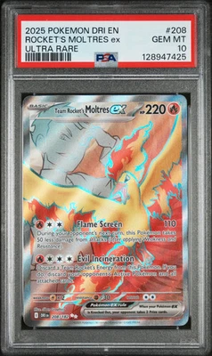 2025 Pokemon Dri EN-Destined Rivals Rocket's Moltres EX Ultra Rare PSA 10 - Image 1 of 2