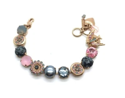 Pulseira por Mariana Floco de Neve Cristais Obsidiana e Rosa Swarovski - RG - Imagem 1 de 4