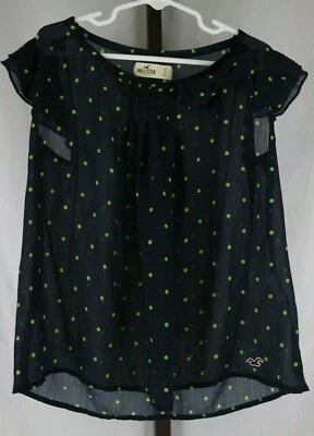 Hollister Juniors Ladies Navy Blue Polka Dot Cap Sleeve Blouse Top Size Small - Image 1 of 3