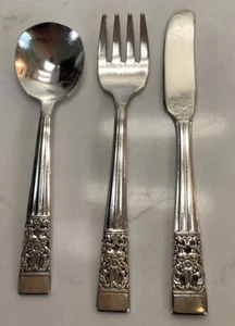 CORONATION By Oneida Community 3 Piece Child's FLATWARE Set Spoon Fork Knife - Picture 1 of 10