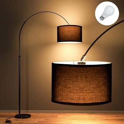 Bogenlampe Bogenleuchte Stehlampe Stoff beige Design E27 Stoffschirm Stehleuchte - Bild 1 von 4