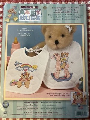 Dimensions Baby Hugs Bear Buddy Bibs Stamped Cross Stitch Kit 72819 Sealed Kit - Image 1 of 4