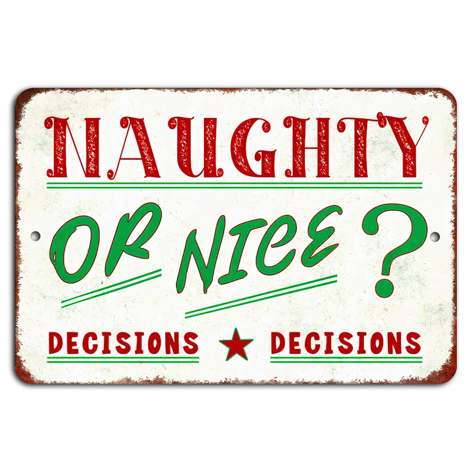 Letrero de Navidad travieso o bonito decoración navideña vintage Foto 1 de 1