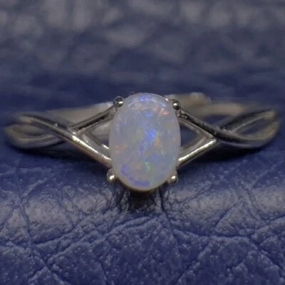 White Radiant .925 Sterling Silver Australian Coober Pedy Adjustable Opal Ring - Image 1 of 4