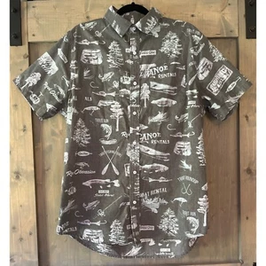 Reel Obsession Button Down Fishing Shirt Men's XL Short Sleeve Lake Gray Blue - Picture 1 of 9