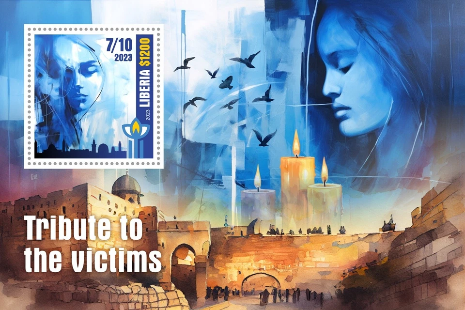 Selos de tributo às vítimas de Israel 7/10 MNH 2023 Libéria P/S - Imagem 1 de 1