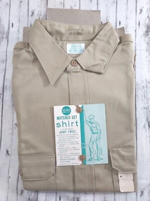 Camisa de Trabajo Vintage Años 60 Nueva Con Etiquetas Sears Roebuck Sarga Ejército Nueva de Lote Antiguo Talla 15 1/2 S  Foto 1 de 4