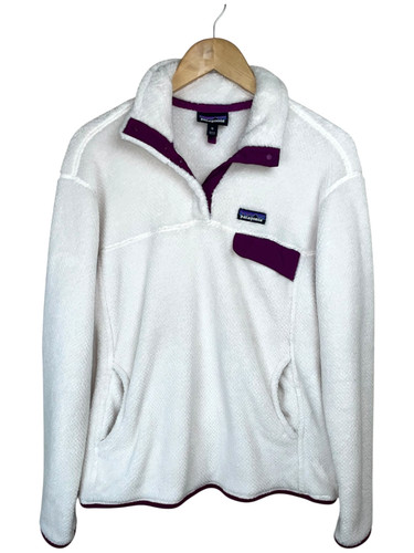 OFF WHITE Patagonia 1 4 Snap Pullover Donna Tg XL Off White Viola Pile Cozycore