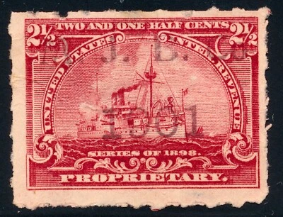 US Revenue Stamp Battleship RB28p 1901 cancel, M.J. Breitenbach, New York, NY - Image 1 of 4