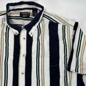 VTG Trader Bay Vertical Stripes Short Sleeve Button Collared Shirt XL T 90s Y2K - Picture 1 of 9