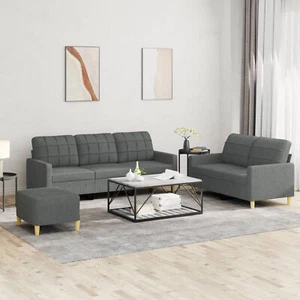 3 Piece Sofa Set with Cushions Dark Grey Fabric N0Q3 - Picture 1 of 8