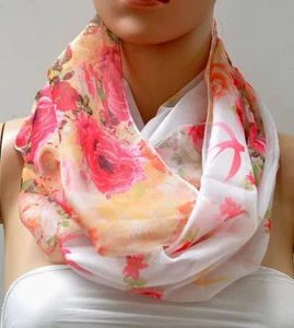 Loop Schal Seide Seidentuch Halstuch Tuch Schlauchschal Damen Vogel Blumen    - Bild 1 von 8