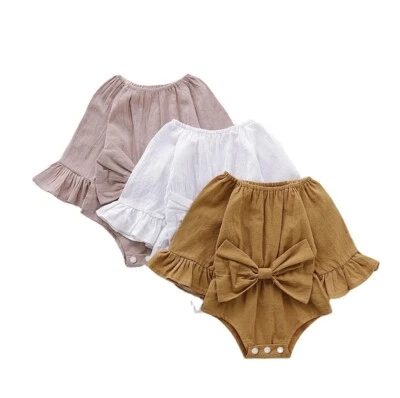 Boutique Ropa Bebé y Niño Pequeño-Niñas Volantes Lazo Manga Larga Body Mameluco Foto 1 de 4