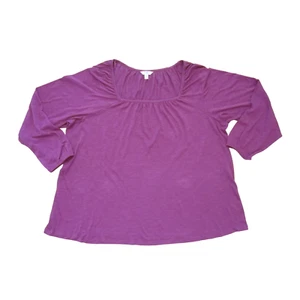 NWT TERRA & SKY Plum Square Neck Long Sleeve Square Neck T-shirt Top Sz 3X 24/26 - Picture 1 of 4