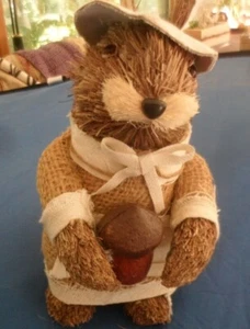 2 straw figures Squirrel 8" Bushy Tail Rabbit in Carrot Car Woodland Decor - Picture 1 of 6