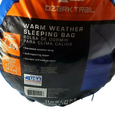 Ozark Trail Warm Weather Sleeping Bag 50f Navy Blue - Image 1 of 3